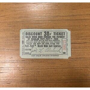 Vintage PUTT-PUTT GOLF COURSES 30 Cent Ticket 1967 Toledo, Ohio